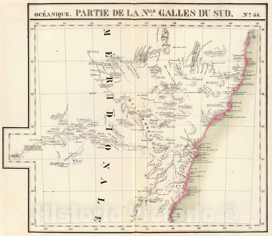 Historic Map : Australia, New South Wales 1827 Partie, Nlle. Galles du Sud. Oceanique no. 55. , Vintage Wall Art