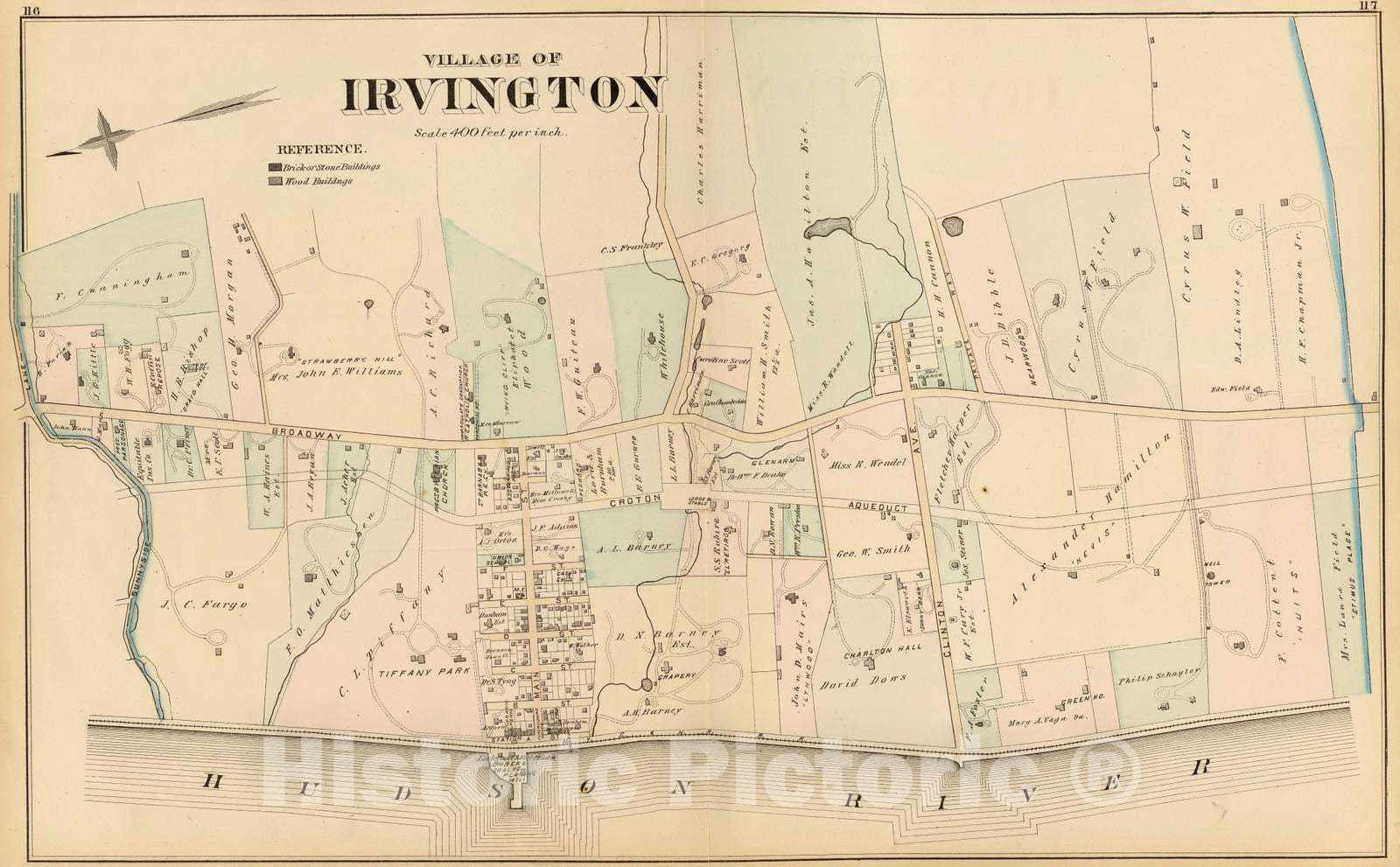 Irvington, New York - Railroad Map, 1881 - Westchester County Atlas Print