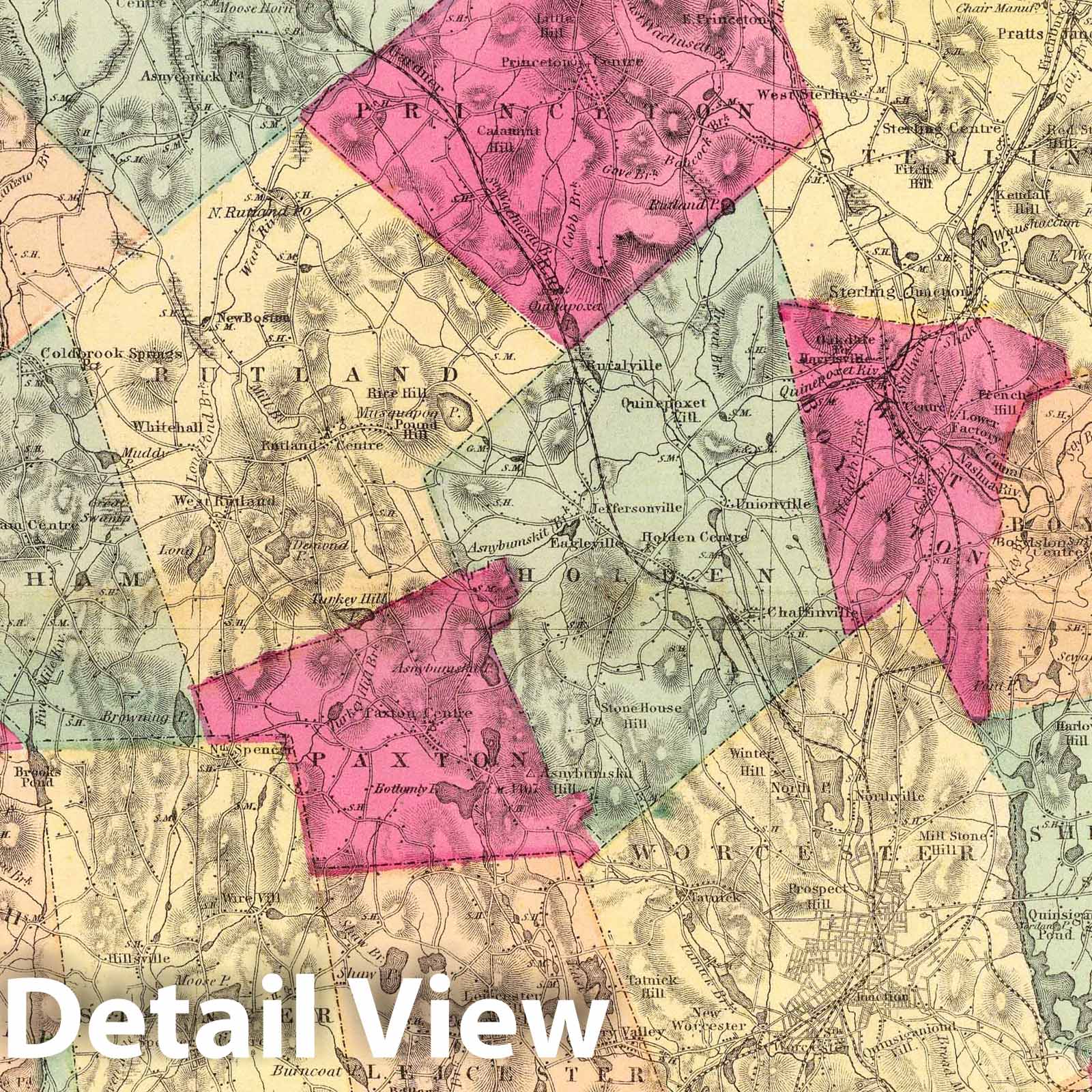 Worcester County, Massachusetts - Railroad Map, 1871