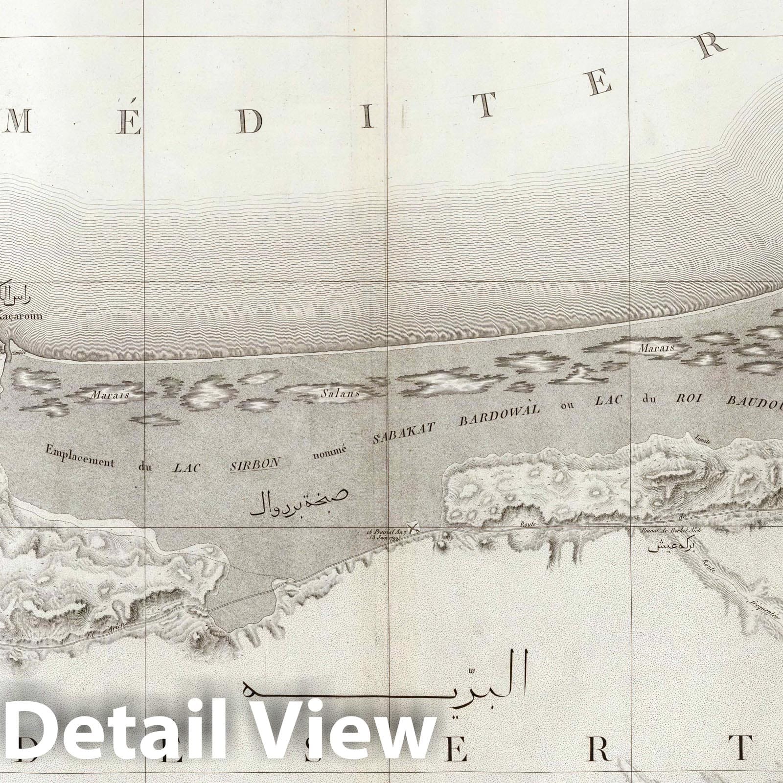 Lake Sirbonis, Egypt - Plate No. 33, 1826 - Topographic Map Print