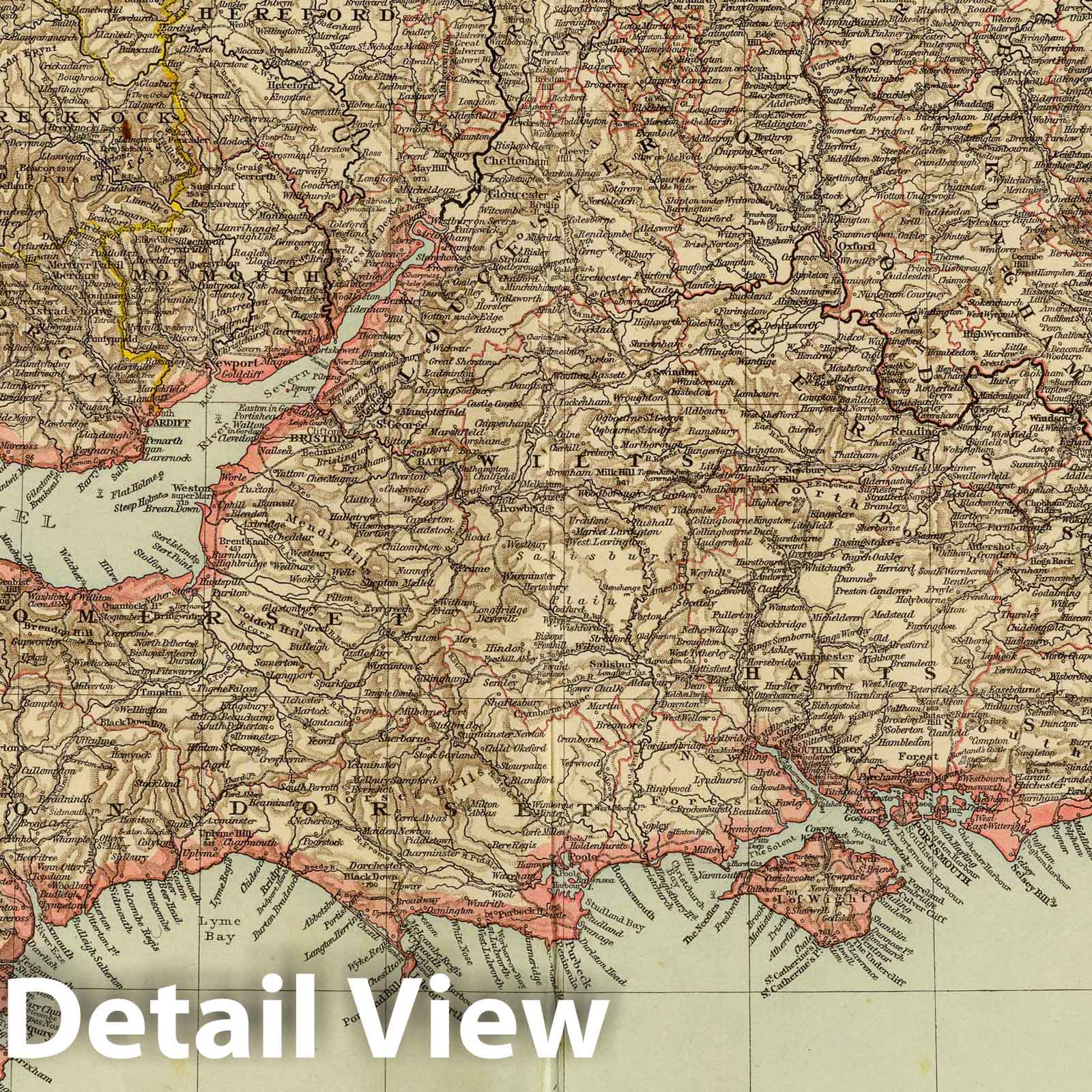 England and Wales, South - Railroad Map, 1895 - The Times Atlas