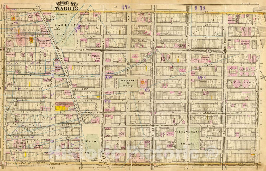 Historic Map : City Atlas - 1879 12. Ward 18. - Vintage Wall Art