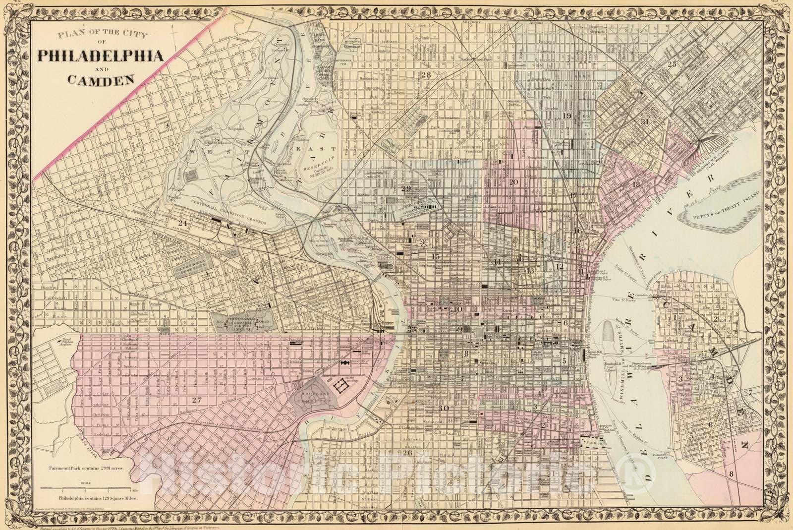 Philadelphia and Camden - Railroad Map, 1880 - Historical Map Print