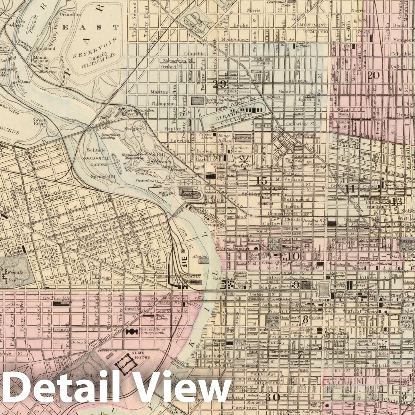 Philadelphia and Camden - Railroad Map, 1880 - Historical Map Print
