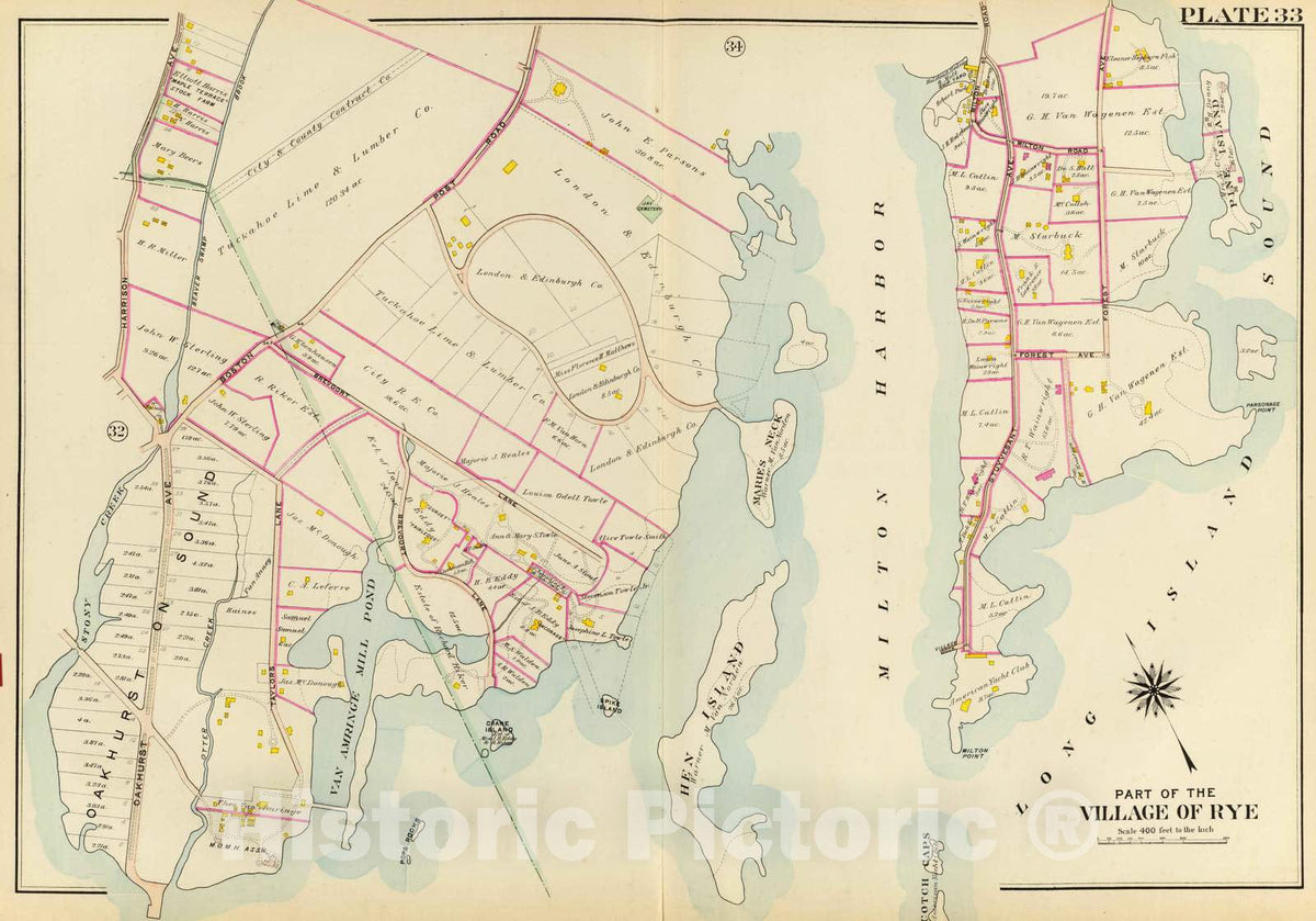 Historic Map : 1910 Rye, New York v2 - Vintage Wall Art