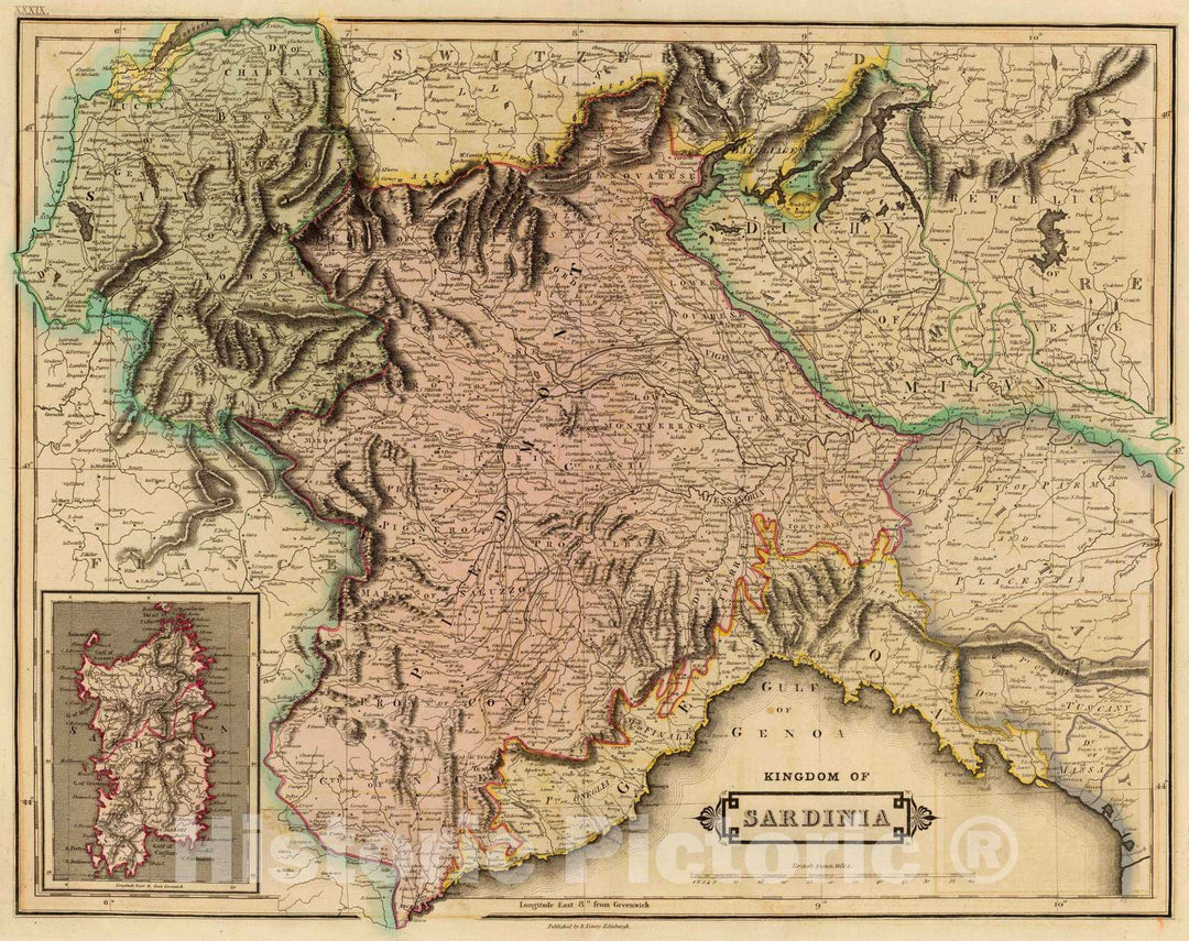 Historic Map : 1831 Kngdm. of Sardinia. - Vintage Wall Art