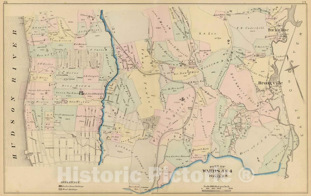Historic Map : 1881 Yonkers wards 3-4, New York v2 - Vintage Wall Art