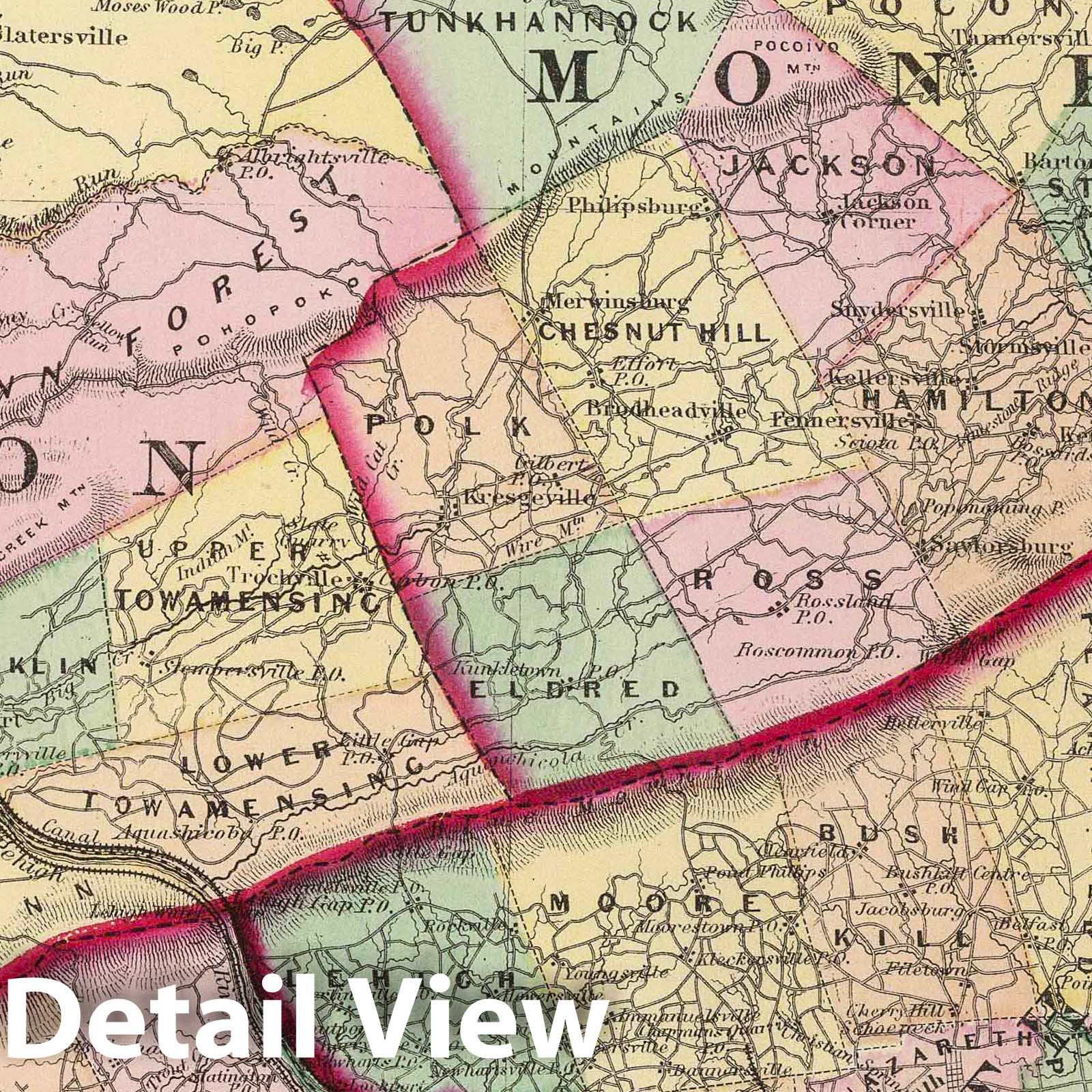 Northampton, Carbon, Monroe & Lehigh Counties, Pennsylvania - 1872 Railroad Map