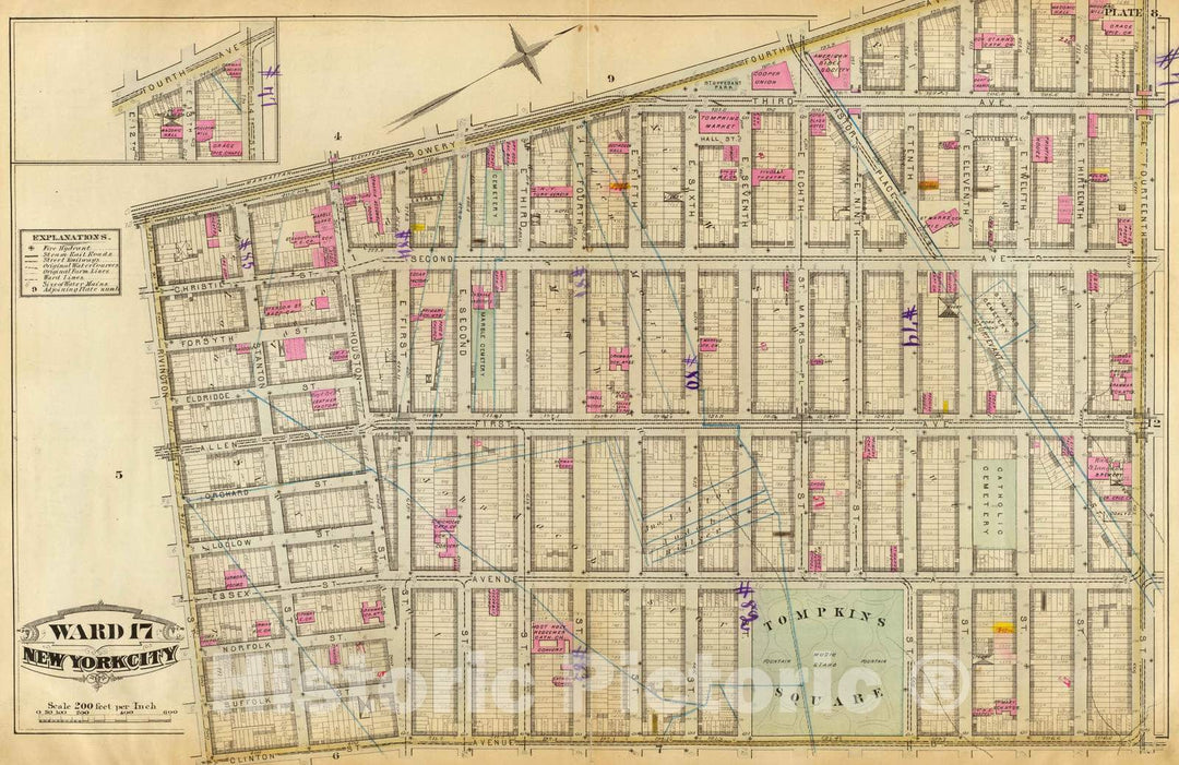 Historic Wall Map : City Atlas - 1879 8. Ward 17. - Vintage Wall Art