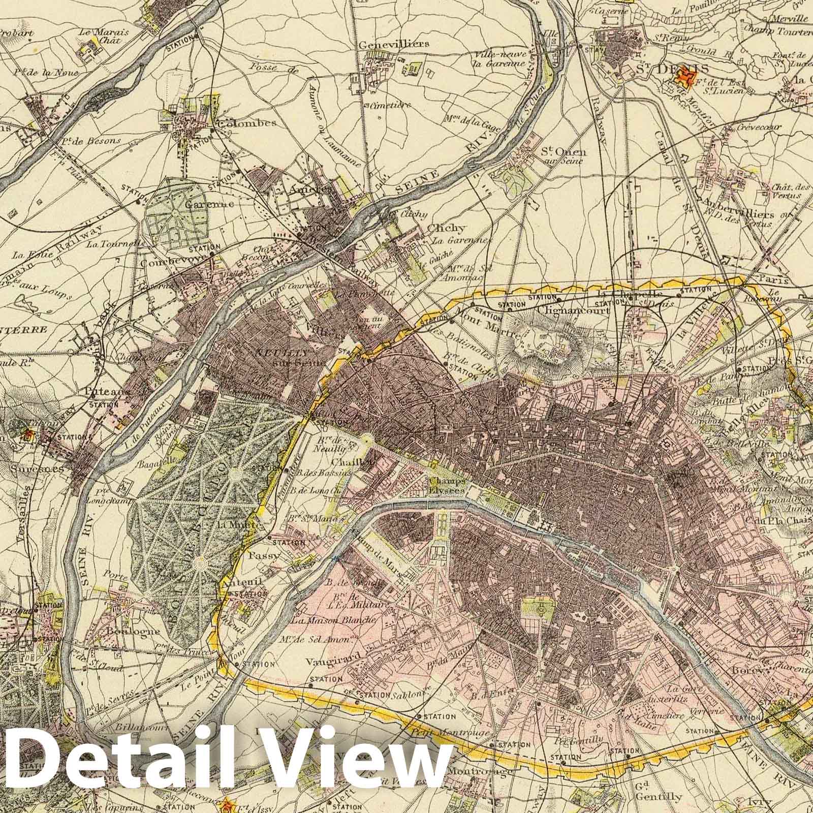 Environs of Paris - Railroad Map, 1883 - Letts's Atlas