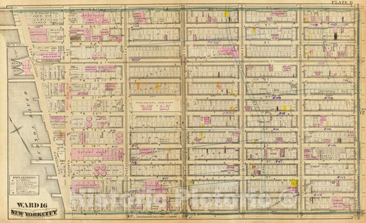 Historic Map : City Atlas - 1879 11. Ward 16. - Vintage Wall Art