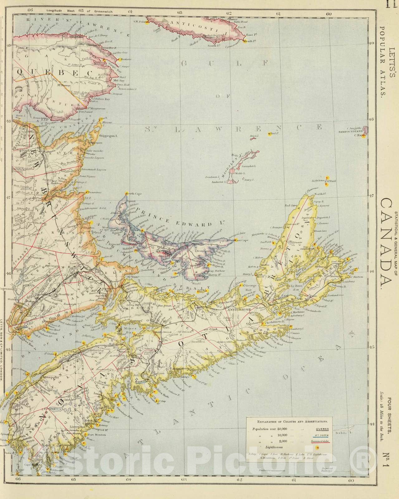 Historic Map : 1883 Canada 1. - Vintage Wall Art
