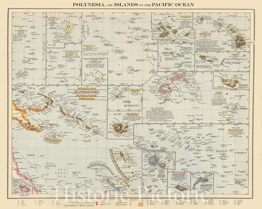 Polynesia and Islands of the Pacific Ocean, 1883 - Historical Map Print