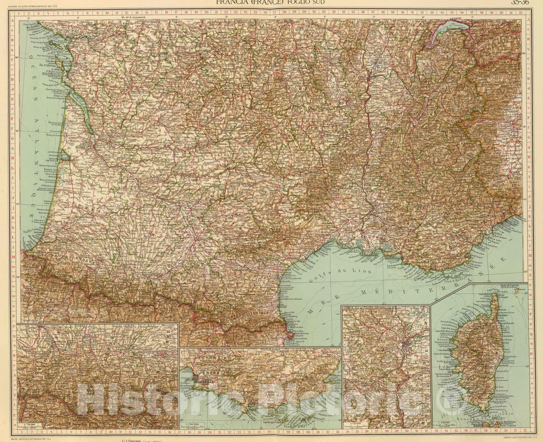Historic Map : France, 1929 35-36. Francia sud. , Vintage Wall Art