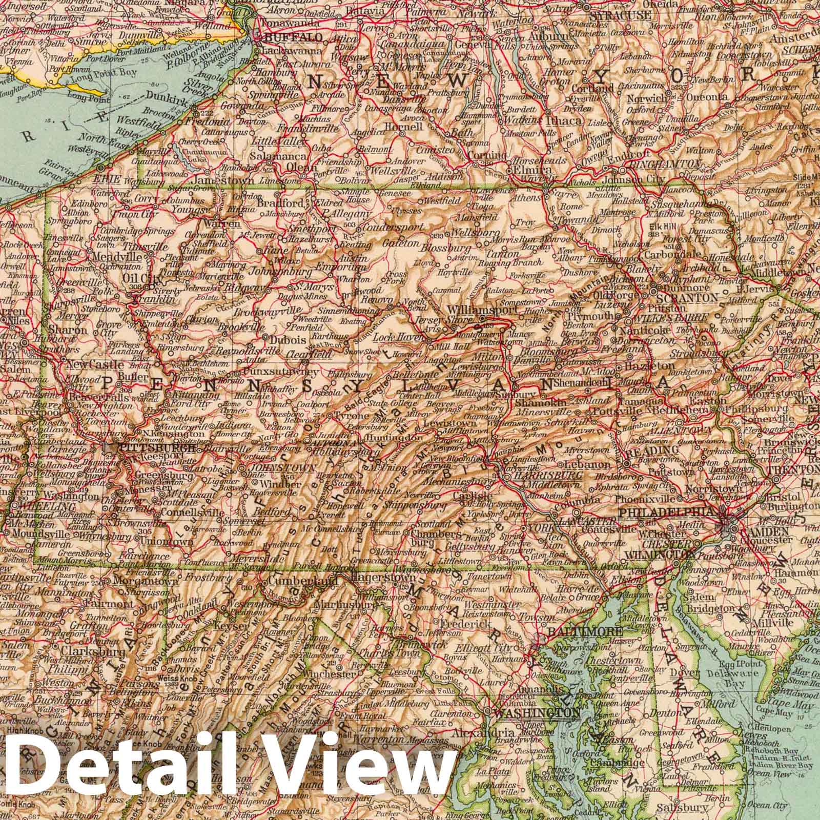 Ohio, Pennsylvania, New York, Vermont, New Hampshire, West Virginia, Virginia, North Carolina 1929 Historical Map Print