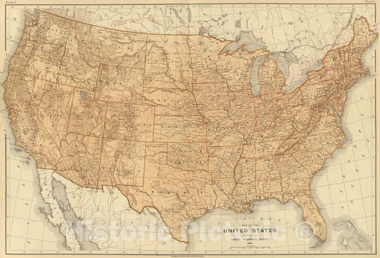Historic Map : Statistical Atlas - 1883 1. United States Topographical Features. - Vintage Wall Art