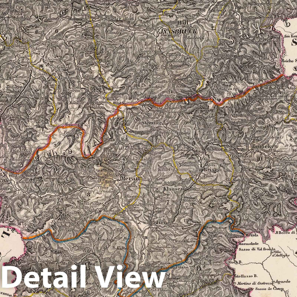 Historic Map : Austria; Liechtenstein, 1855 Tyrol, Vorarlberg, Liechtenstein. , Vintage Wall Art