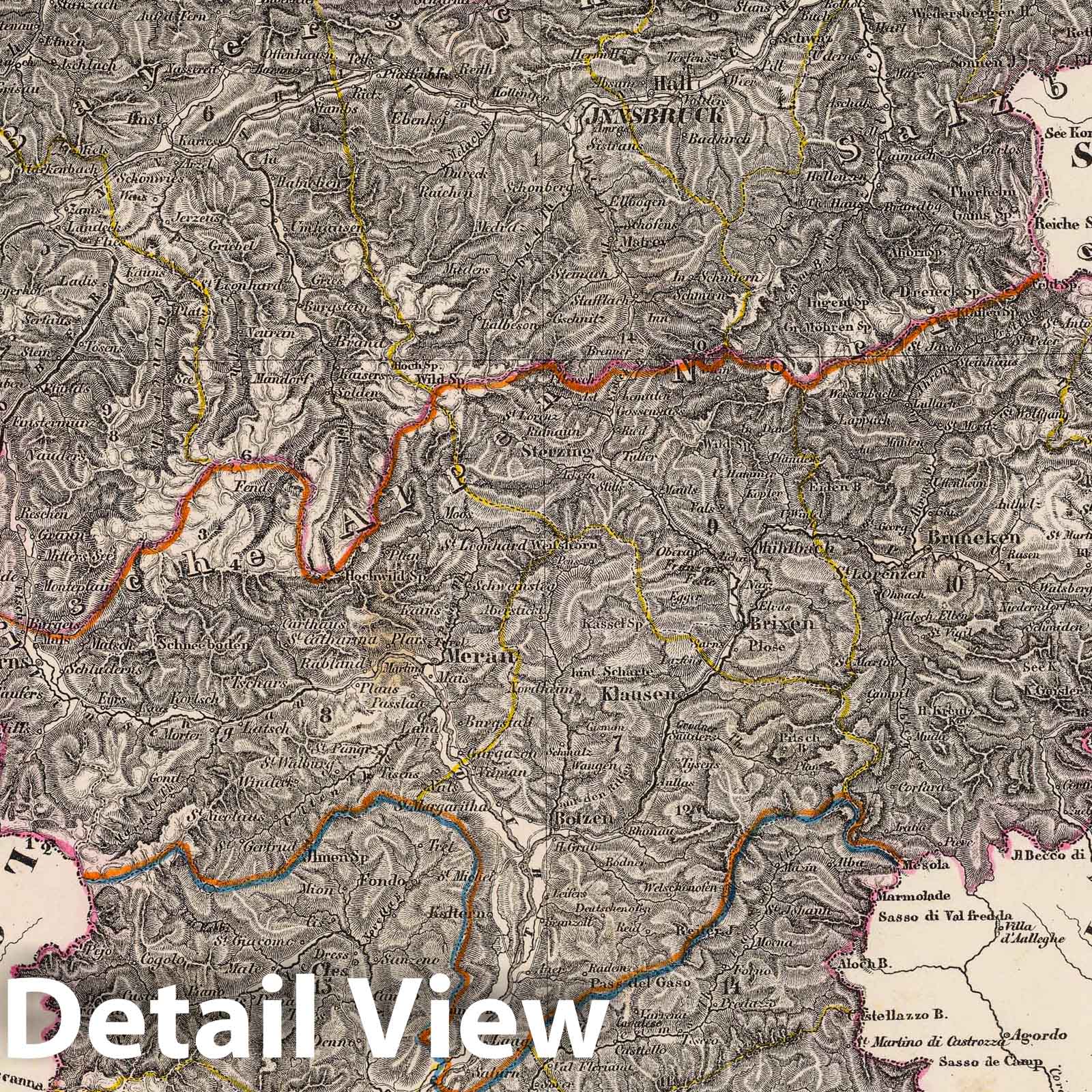 Tyrol, Vorarlberg, Liechtenstein 1855 Historical Map Reproduction