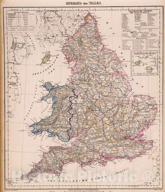 Historic Map : 1855 England, Wales. - Vintage Wall Art