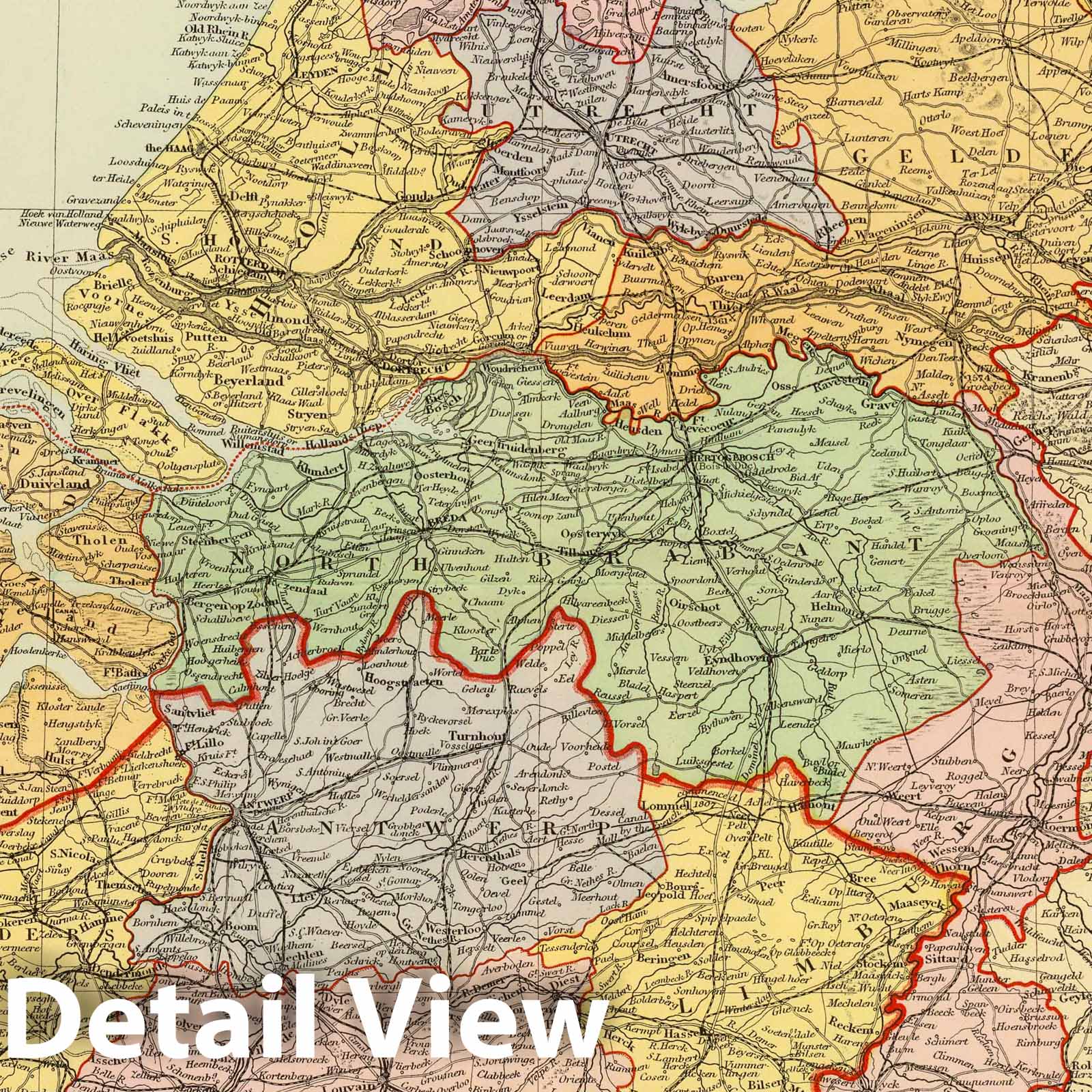Netherlands, Belgium, and Luxembourg - Railroad Map, 1901 - Stanford's London Atlas