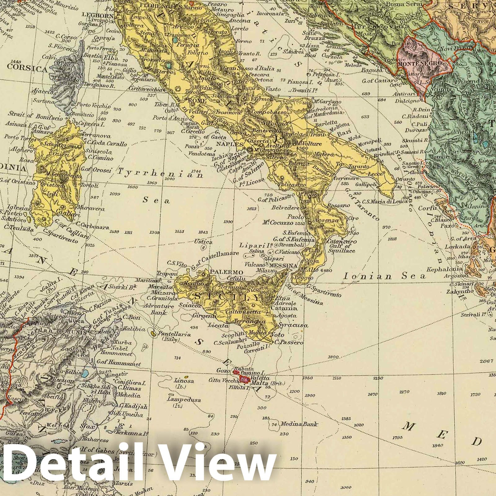 Mediterranean Region - Nautical Chart, 1901 - Historical Map Print