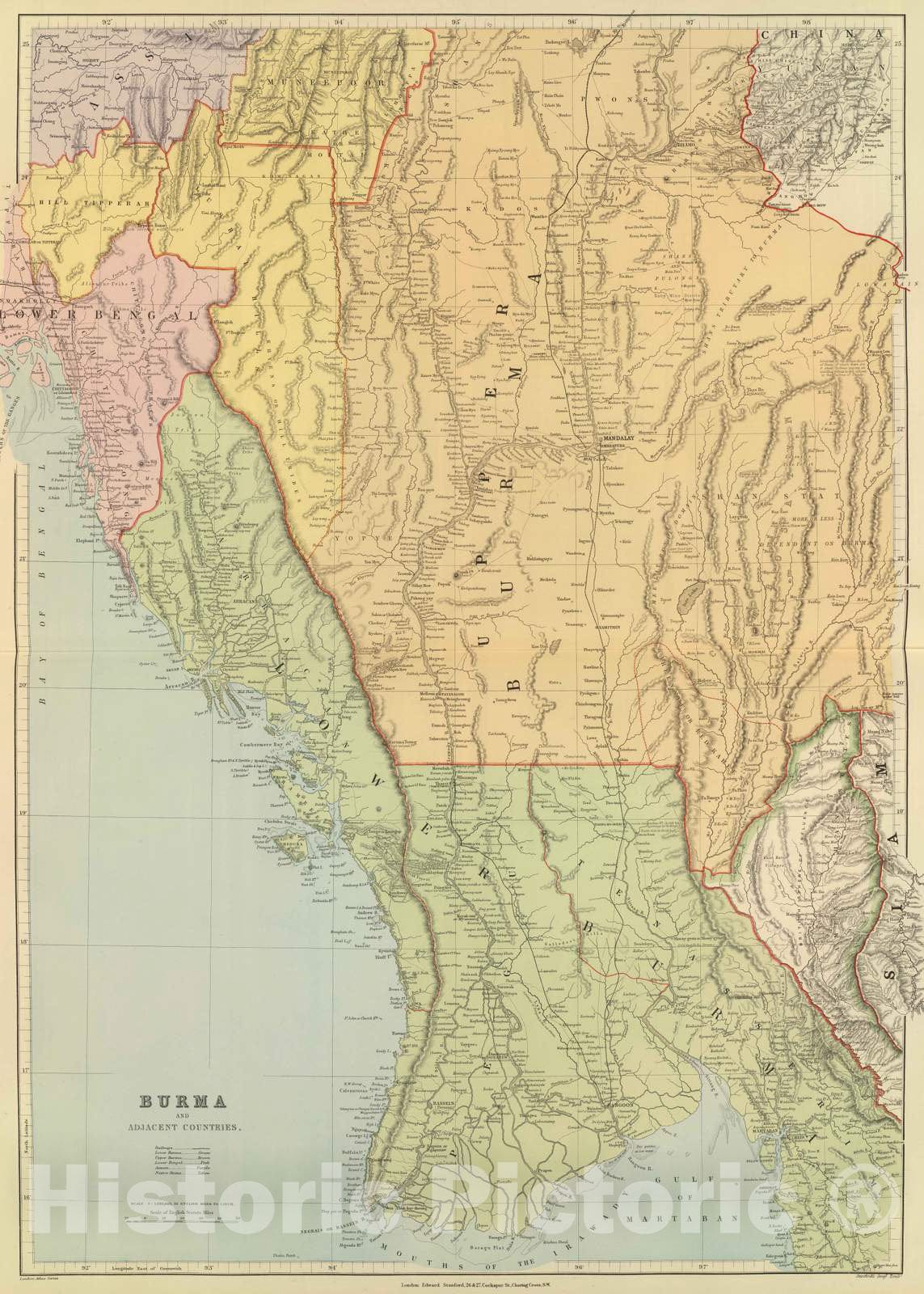 Historic Map : 1901 Burma, Adjacent Countries. - Vintage Wall Art
