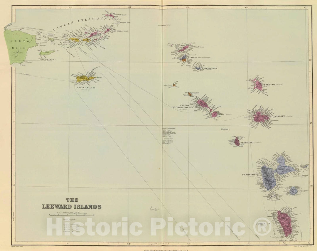 Historic Wall Map : 1901 Leeward Islands. - Vintage Wall Art