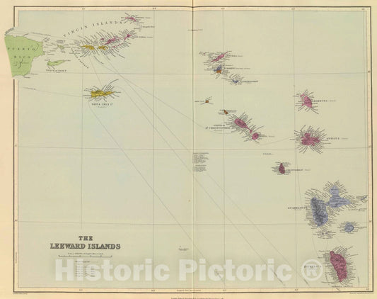 Historic Wall Map : 1901 Leeward Islands. - Vintage Wall Art