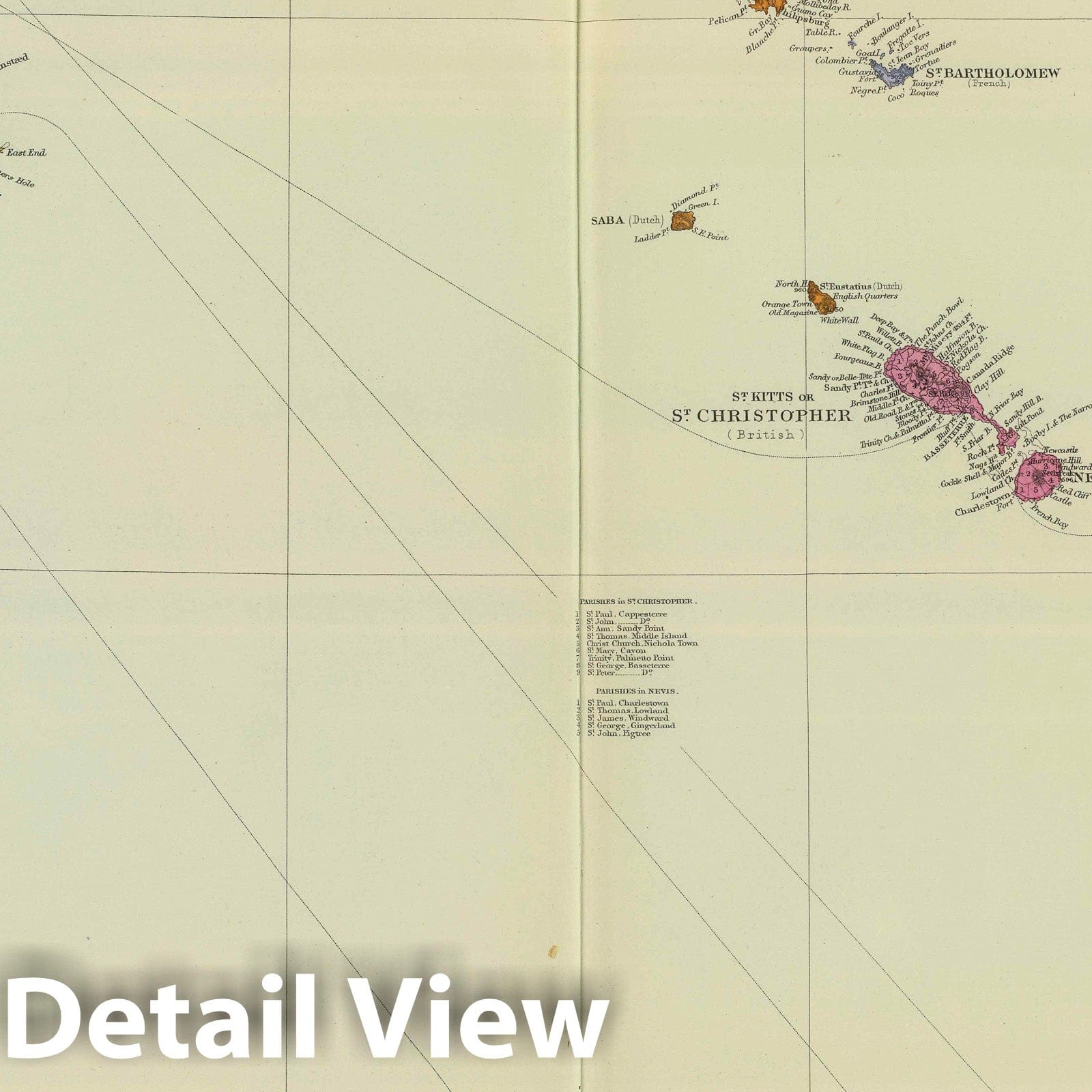 Leeward Islands - Physical Map, 1901 - Stanford's London Atlas