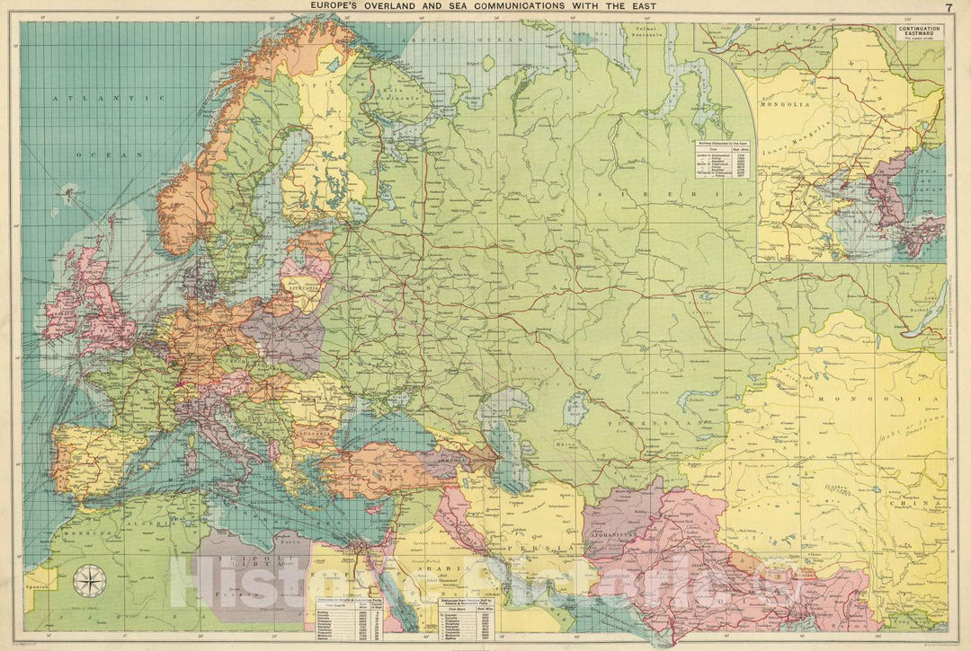 Historic Map : 1922 Europe's Overland, sea Communications. - Vintage Wall Art