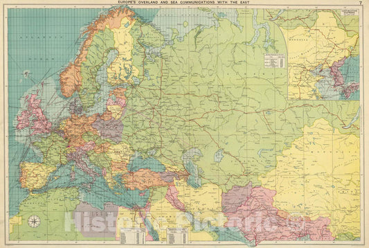 Historic Map : 1922 Europe's Overland, sea Communications. - Vintage Wall Art