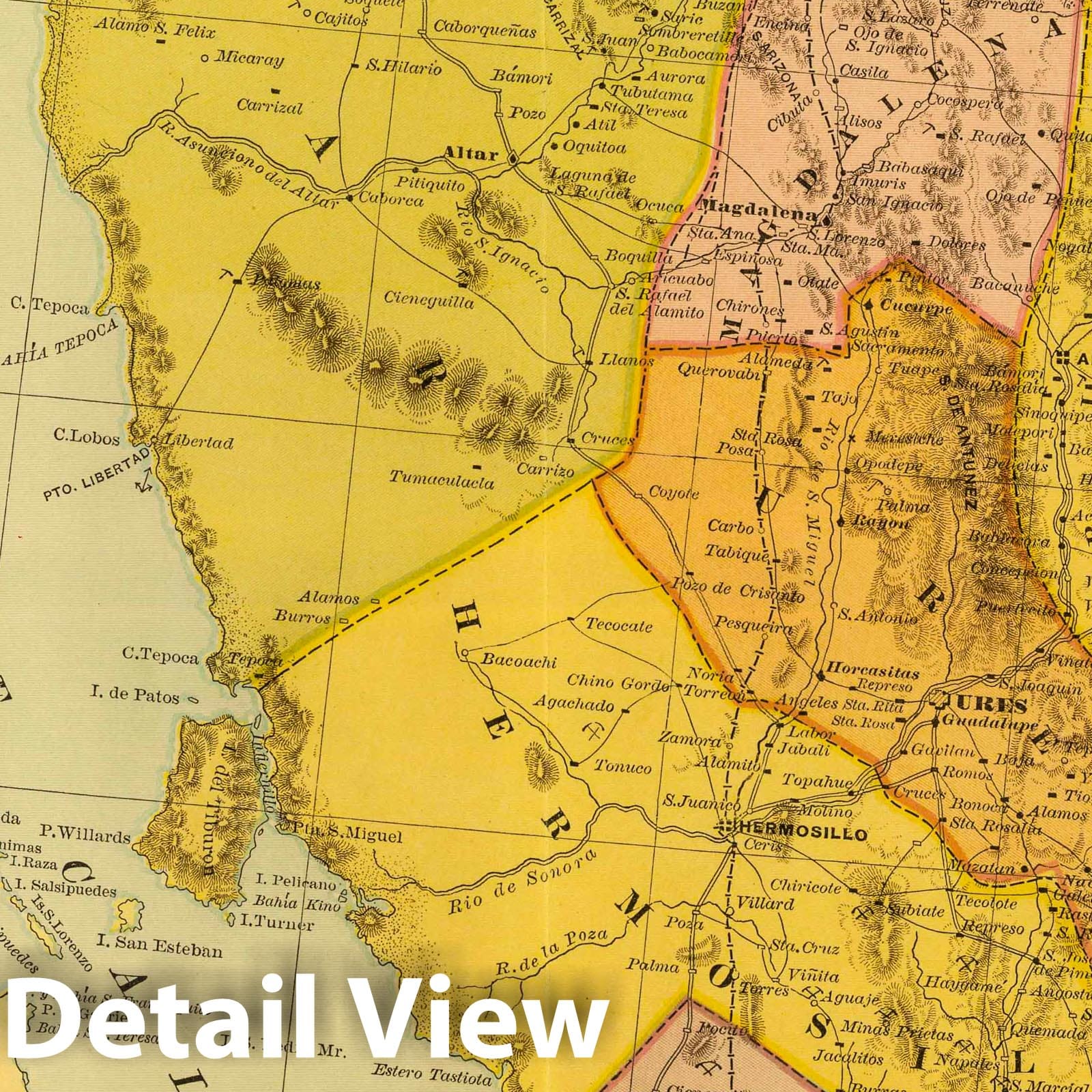 Sonora, Mexico - Railroad Map, 1886 - Historical Map Reproduction