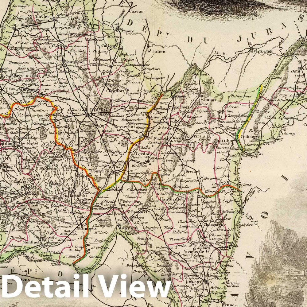 Historic Map : France, 1856 Dept. De L'Ain. , Vintage Wall Art