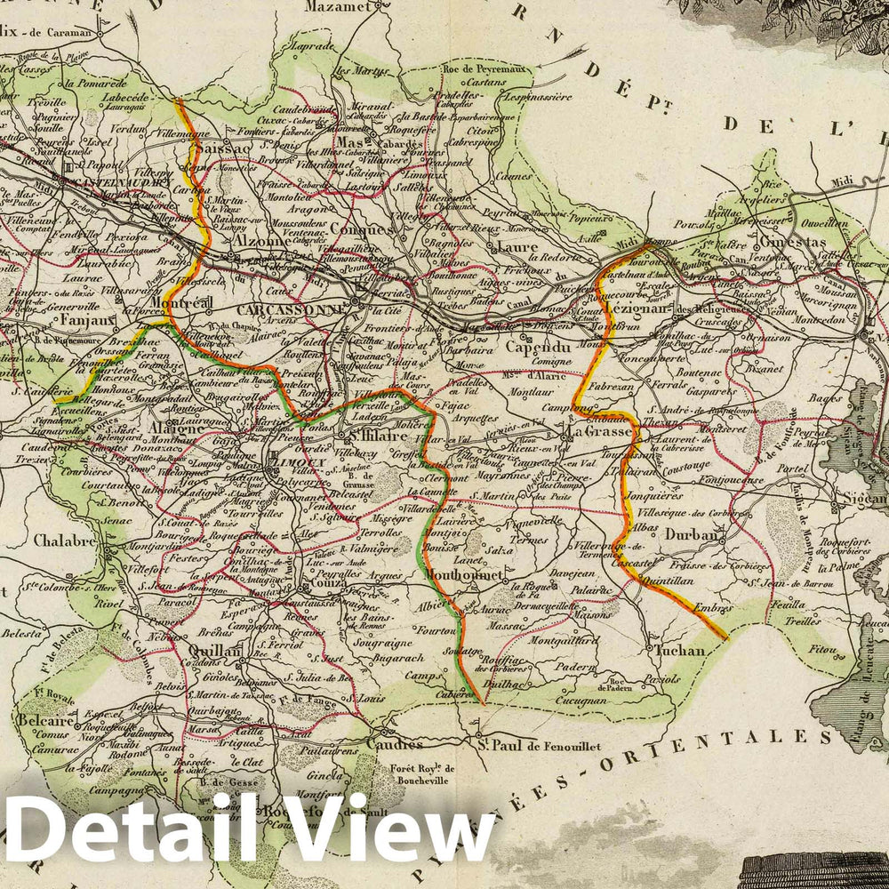 Historic Map : France, 1856 Dept. De L'Aude. , Vintage Wall Art