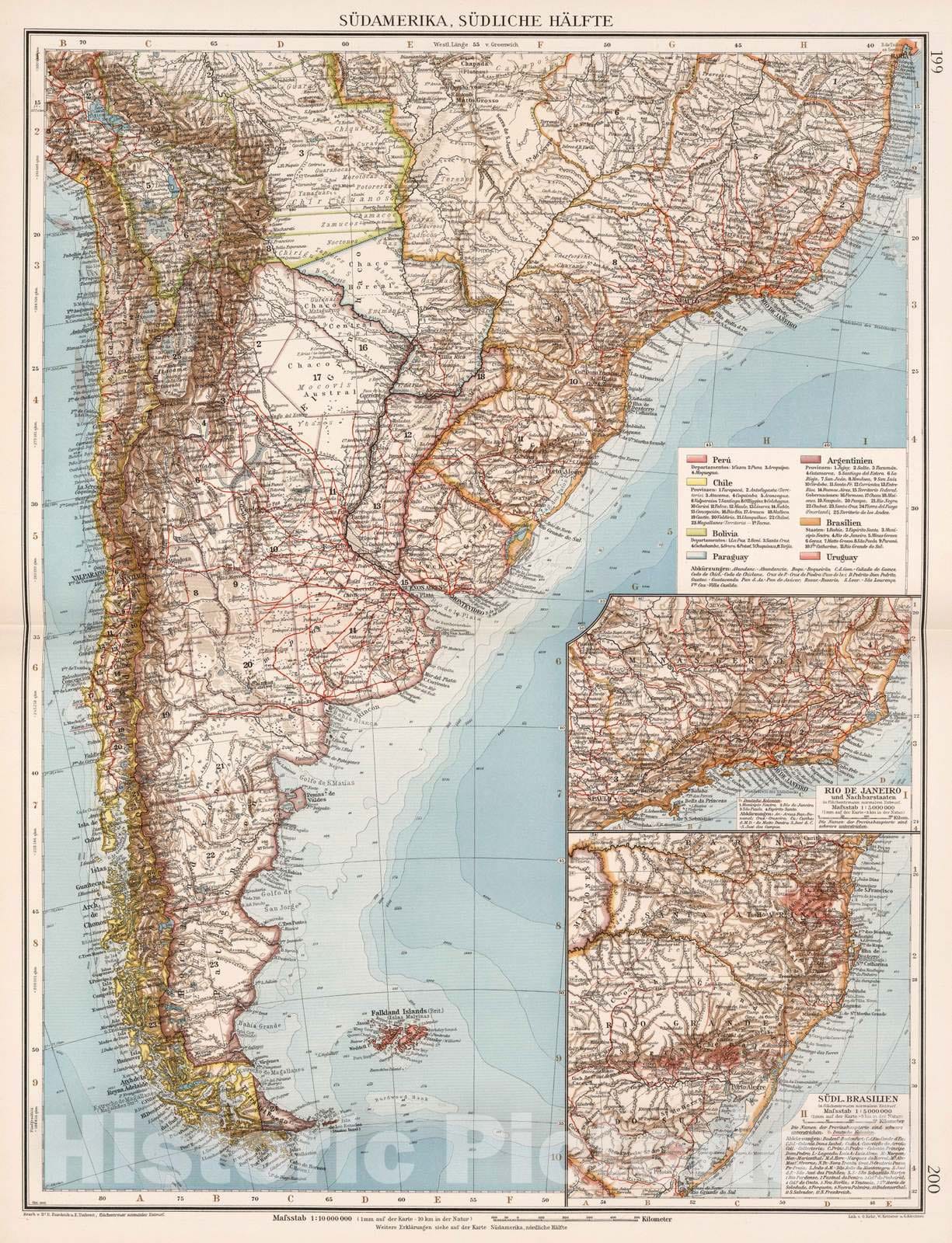 Historic Map : 1905 Sudamerika Suddliche Halfte - Vintage Wall Art
