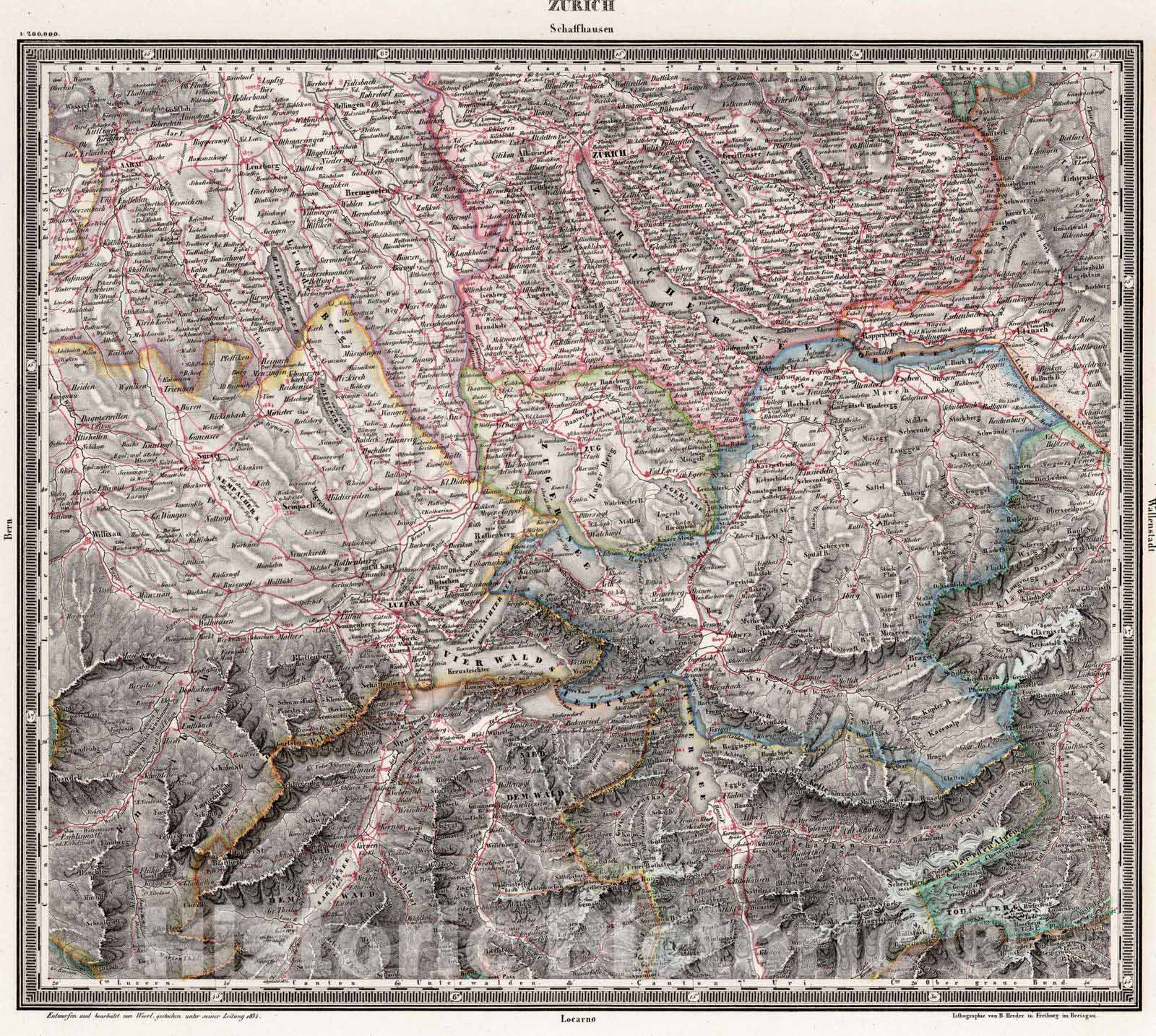 Historic Map : National Atlas - 1834 Zurich - Vintage Wall Art