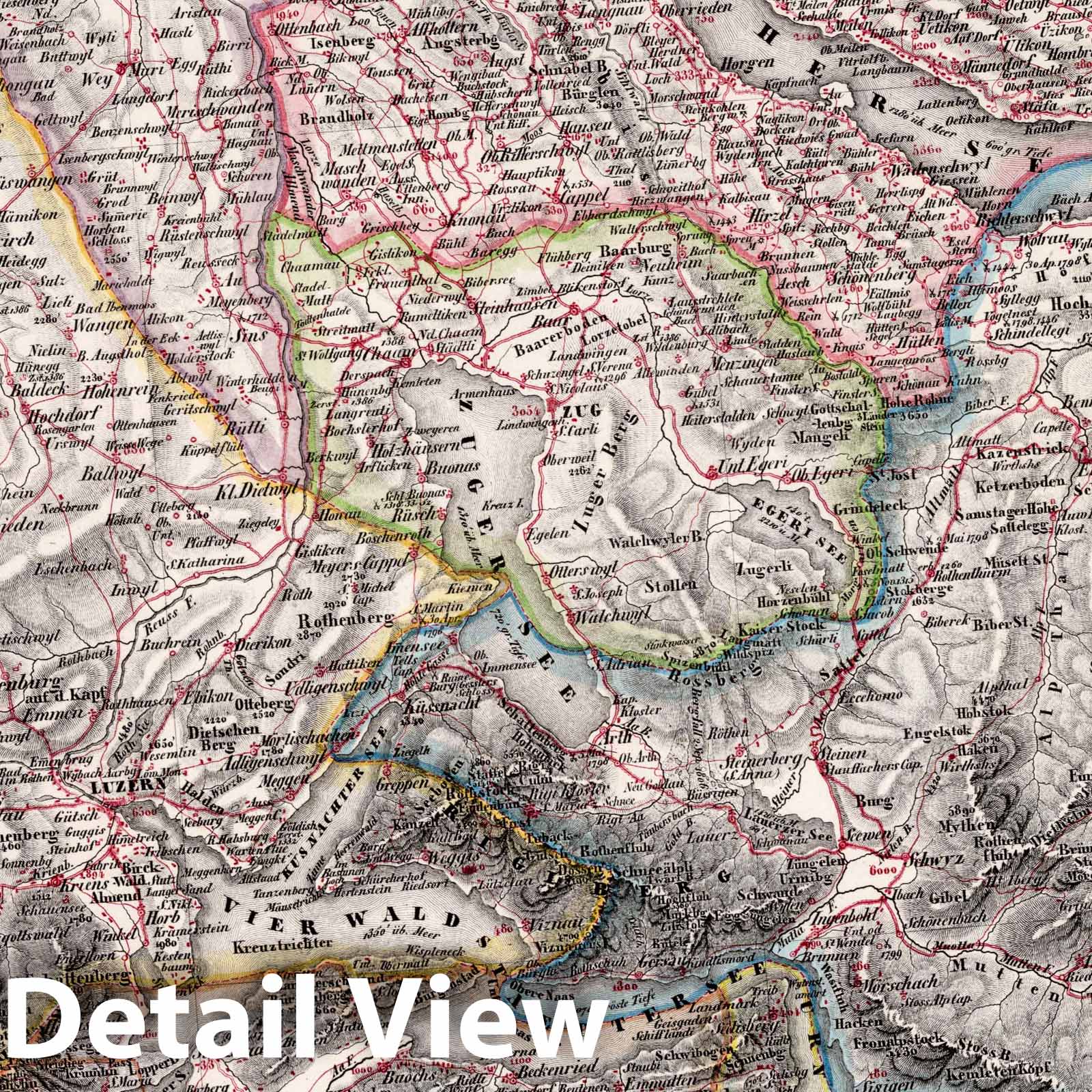 Zurich - Road Map, 1834 - Historical Map Print