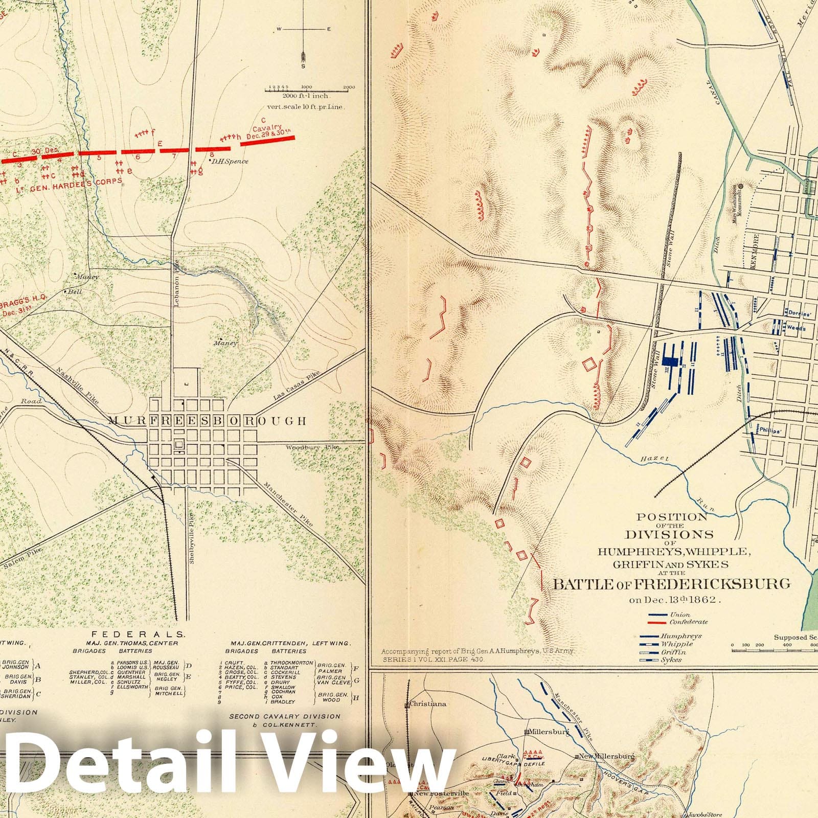 Civil War: Stone's River, Murfreesboro, Chattanooga - Military Map, 1895