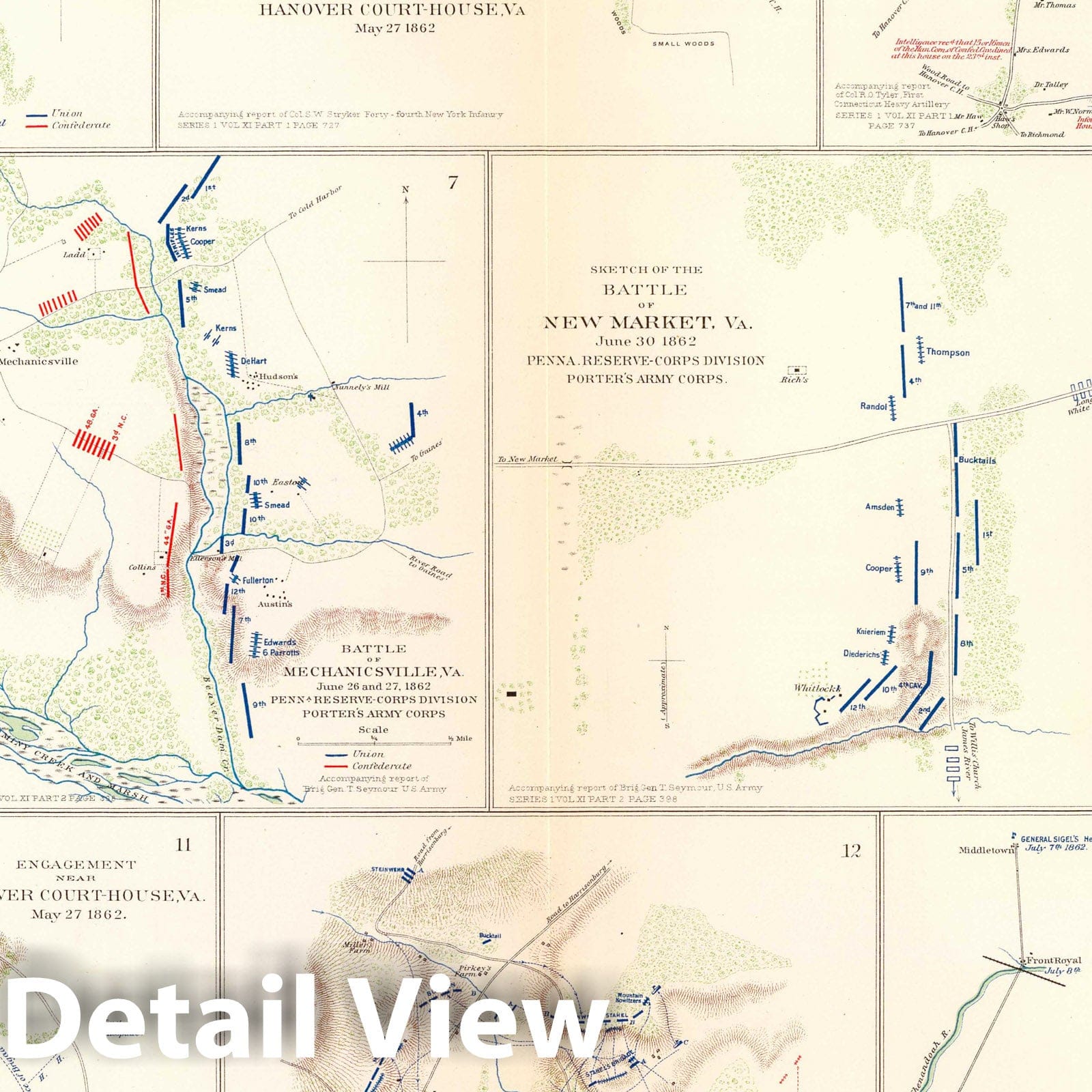Civil War: Hanover, Mechanicsville, Malvern Hill - Military Map, 1895