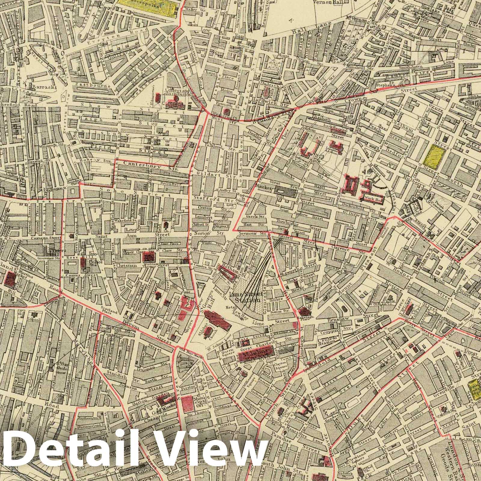Liverpool, England - Railroad Map, 1883 - Historical Map Print