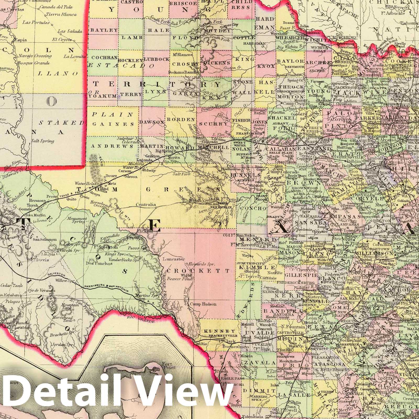 Texas with Portions of Indian Territory, New Mexico and Oklahoma - Railroad Map, 1890