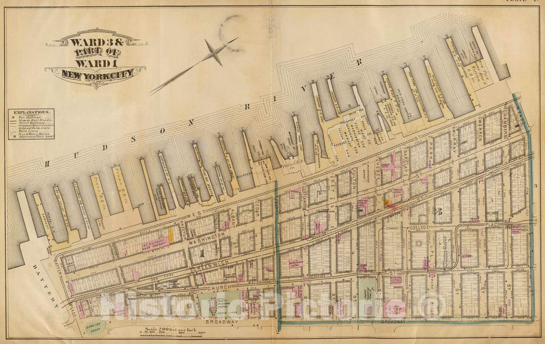 Historic Map : City Atlas - 1879 1. Ward 1,3. - Vintage Wall Art