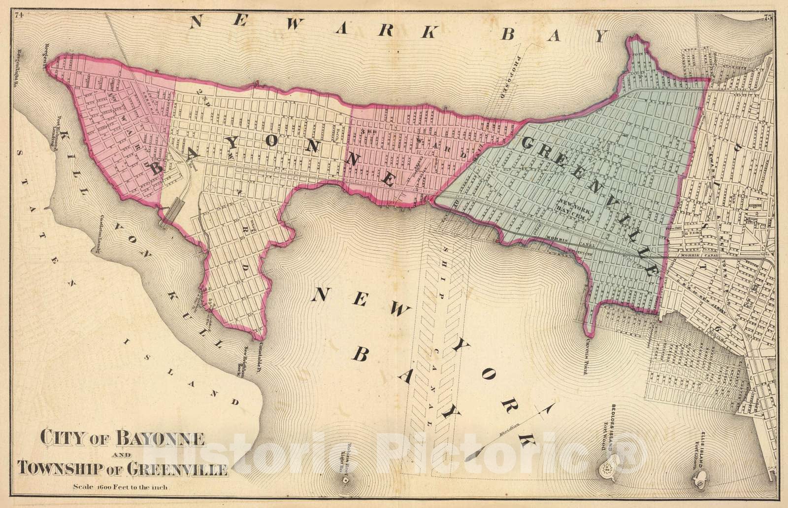 Bayonne and Greenville, New Jersey - Railroad Map, 1872
