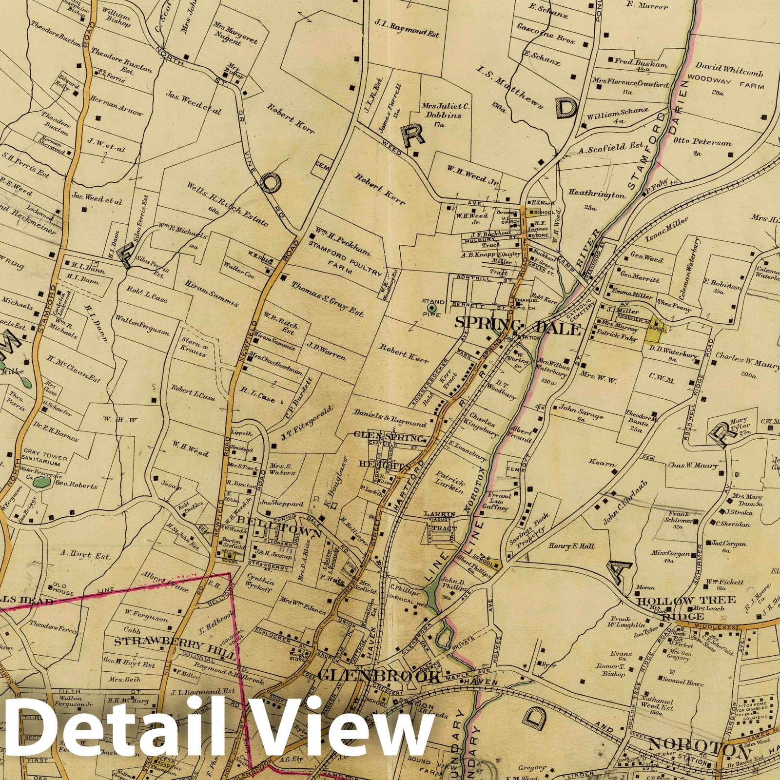 Greenwich and Stamford - Railroad Map, 1908 - Connecticut Cadastral Atlas Print