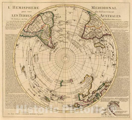 Historic Map : 1742 L'Hemisphere Meridional. - Vintage Wall Art