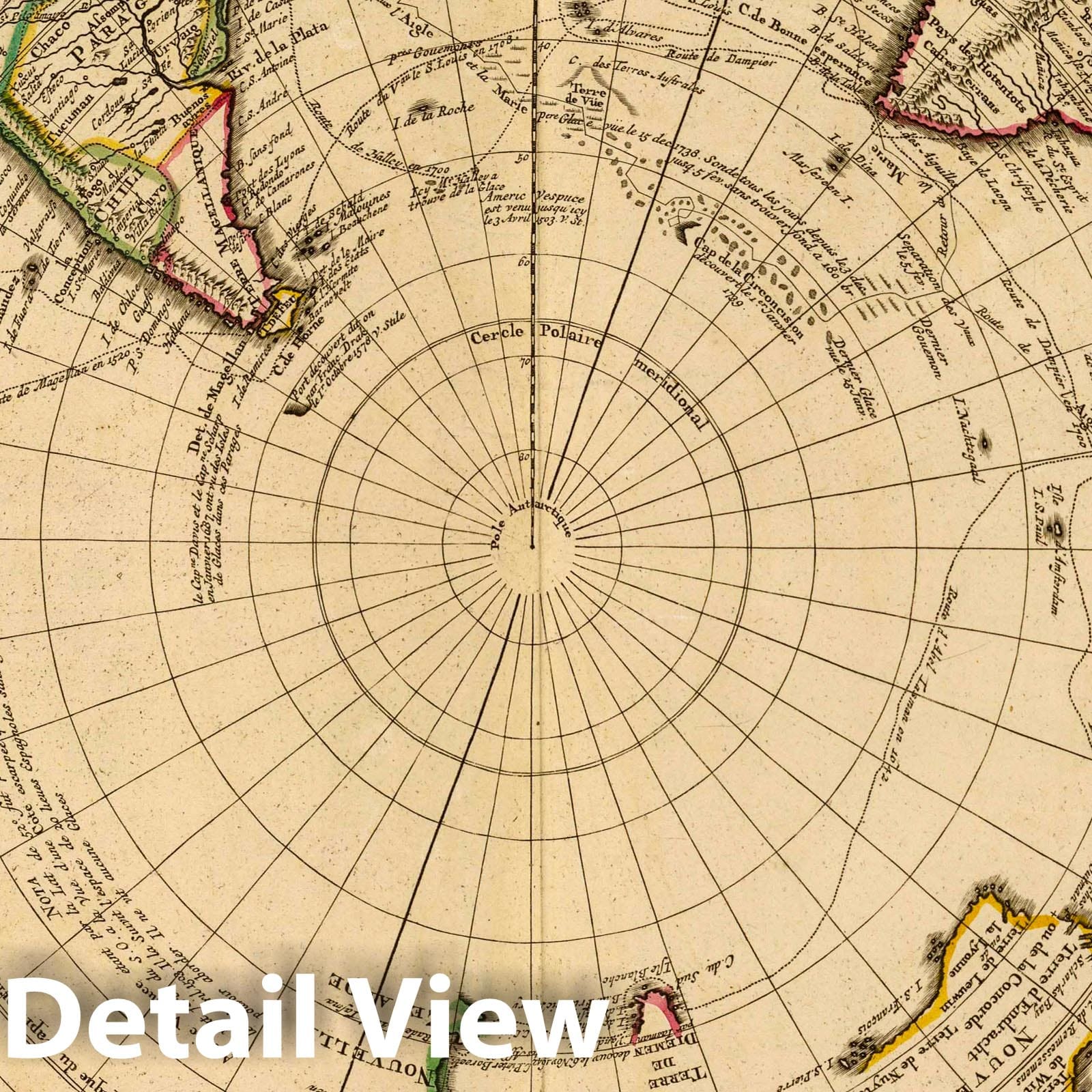 Southern Hemisphere with Bouvet Island and Antarctica, 1742 - Historical Map Print