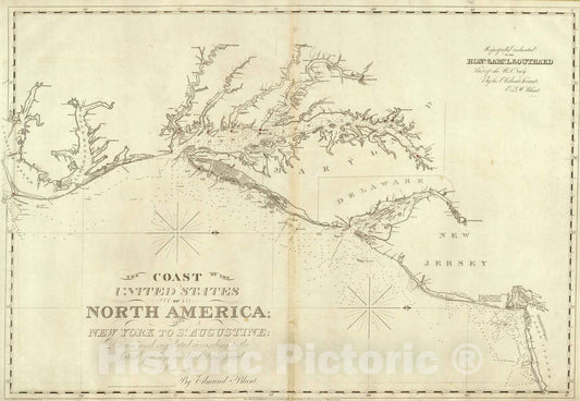 Historic Map : Chart Atlas - 1827 The Coast of The United States from New York to St. Augustine (2nd Sheet) - Vintage Wall Art