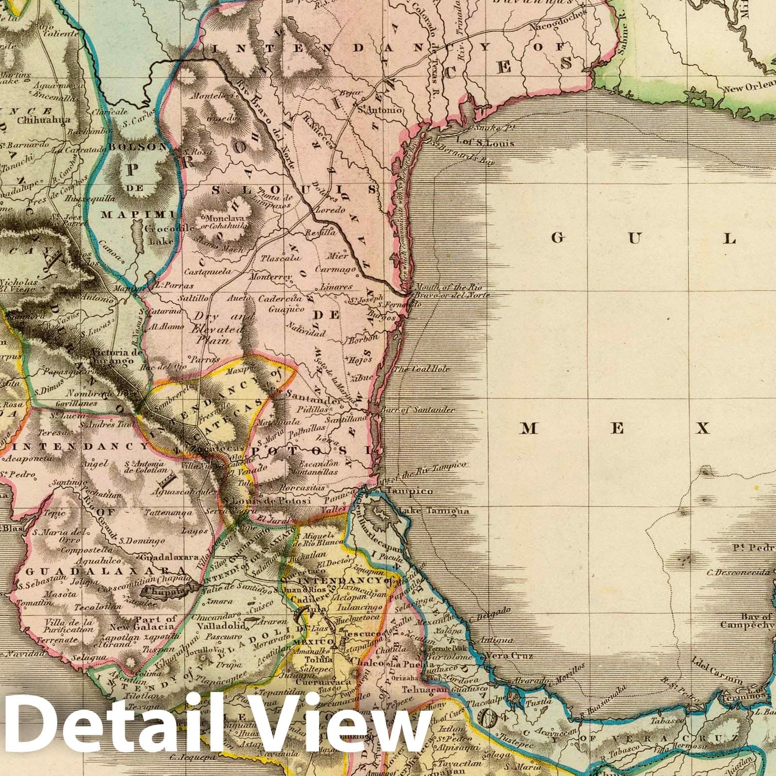 Mexico and Guatemala - River Map, 1831 - Historical Map Print