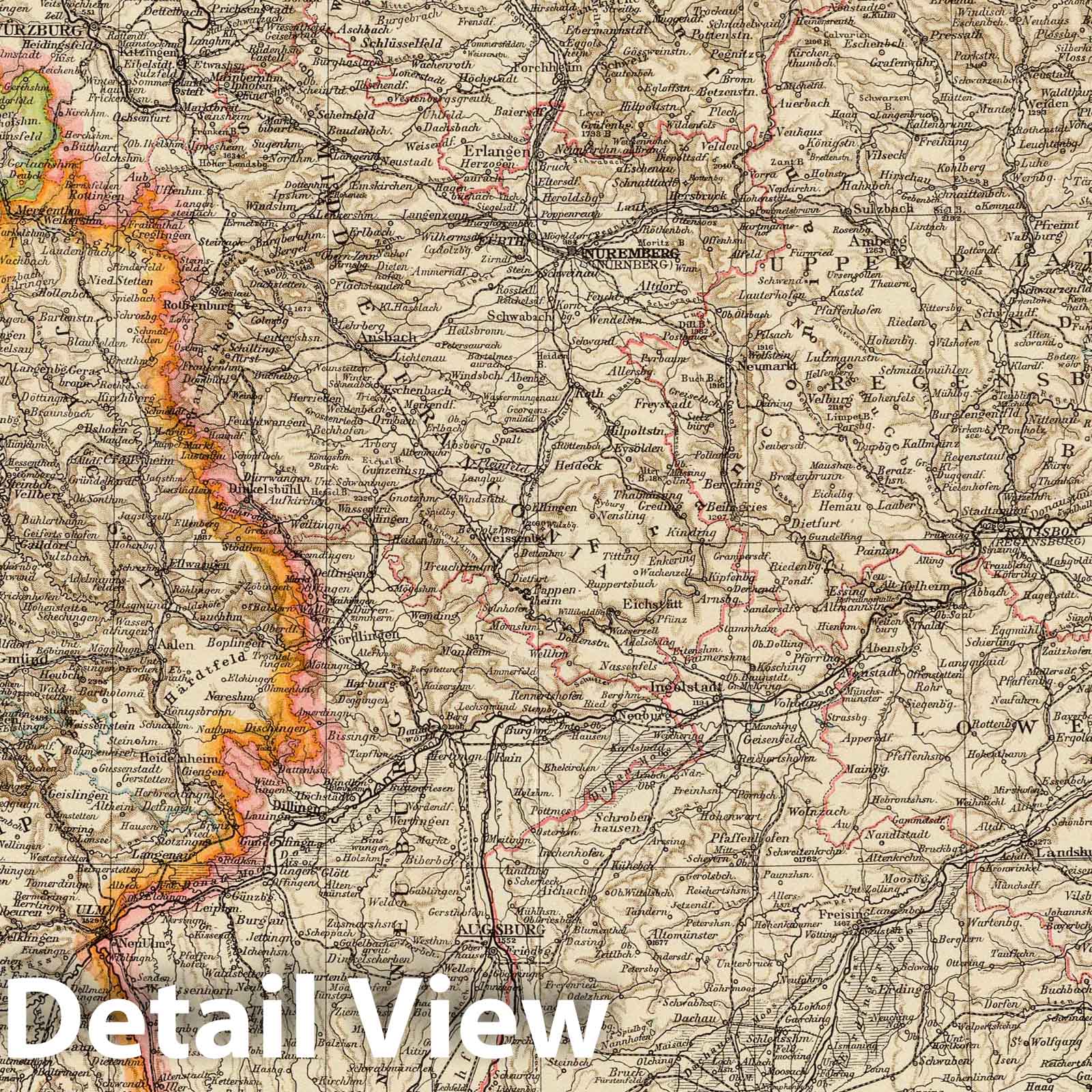 Wurttemberg and Bavaria with Stuttgart Environs - Railroad Map, 1895