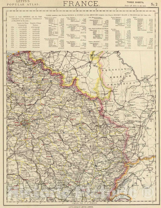 Historic Map : 1883 France 2. - Vintage Wall Art